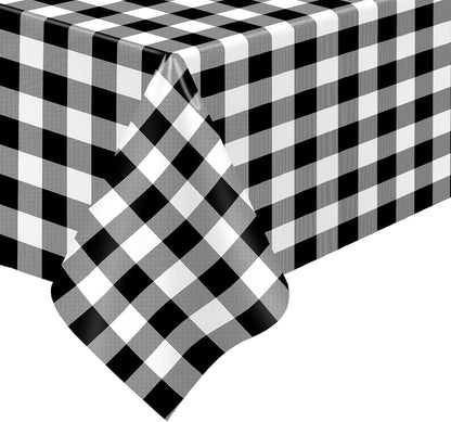 2 Pack Black Gingham Tablecloth, 54 X 108 Inches Black and White Checkered Tablecloths Plastic Table Cloth Disposable Picnic Tablecovers for Rectangle Table