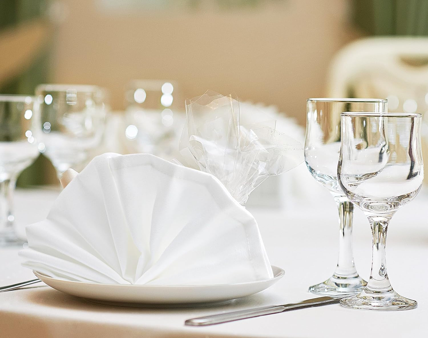 [24 Pack, White] Cloth Napkins 17X17 Inches, 100% Polyester Hemmed Edges, Washable and Reusable Ideal for Parties, Weddings and Dinners