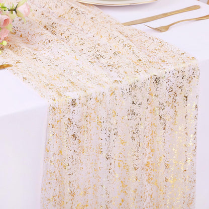 10 Ft Gold Table Runner 120 Inches Lightweight Reusable Cheesecloth Table Runner Suitable for Festivals Weddings Parties Sequin Table Runners or Daily Home Gold Party Decorations.