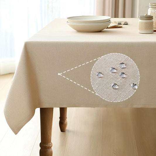 Rectangle Linen Tablecloth Waterproof & Stain Resistant, Wrinkle-Free Table Cloth Adds Elegance and Protection, Ideal for Dining, Party, Wedding and Outdoor, 52 X 70 Inch, Beige