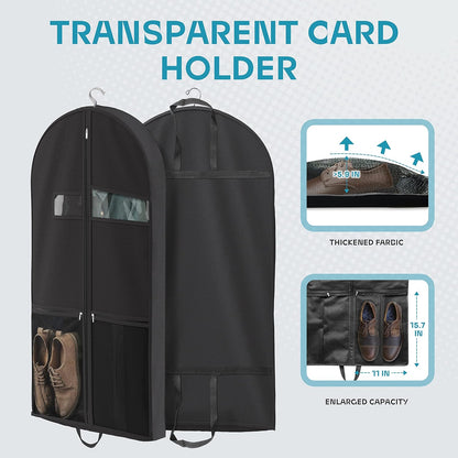 43" Travel Garment Bag with Accessories Zipper Pocket, Heavy Duty Suit Bag for Suits, Tuxedos, Dresses, Coats, Black, 1 Pack