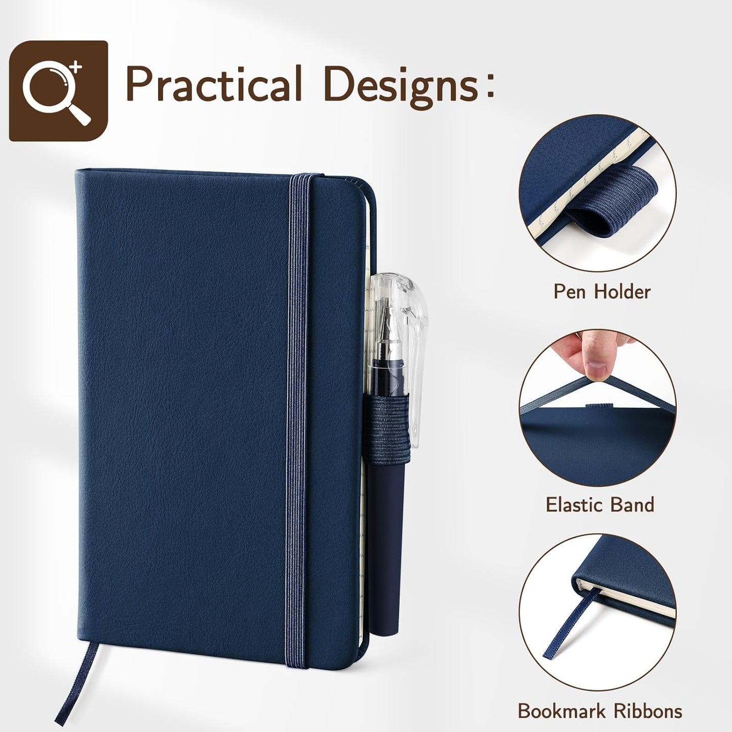 4 Pack Small Notebook Pocket Notebook, A6 Mini Leather Hardcover Journal, 3.7" X 5.7", 416 Pages Note Pads, Black, Green, Brown, Blue