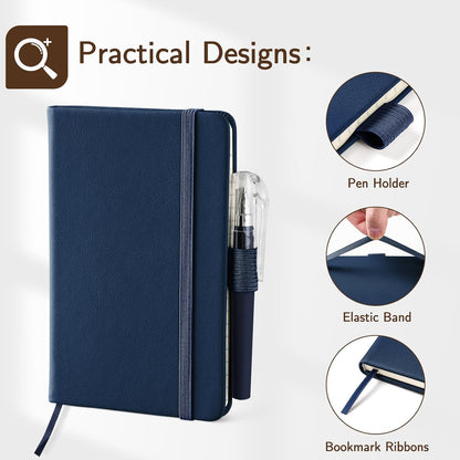 4 Pack Small Notebook Pocket Notebook, A6 Mini Leather Hardcover Journal, 3.7" X 5.7", 416 Pages Note Pads, Black, Green, Brown, Blue