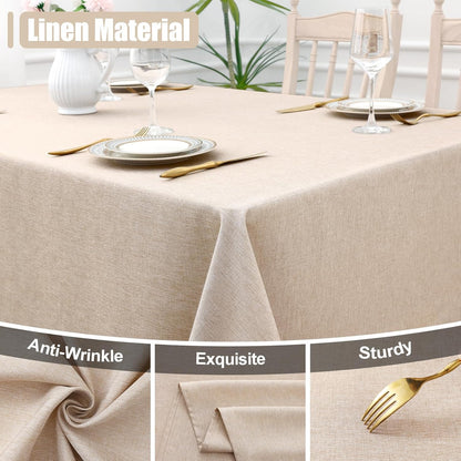 Rectangle Table Cloth Linen Textured, Waterproof Spillproof Anti-Wrinkle Burlap Tablecloth, Washable Decorative Fabric Table Cover for Dining, Party, Banquet, 52 X 70 Inch, Linen