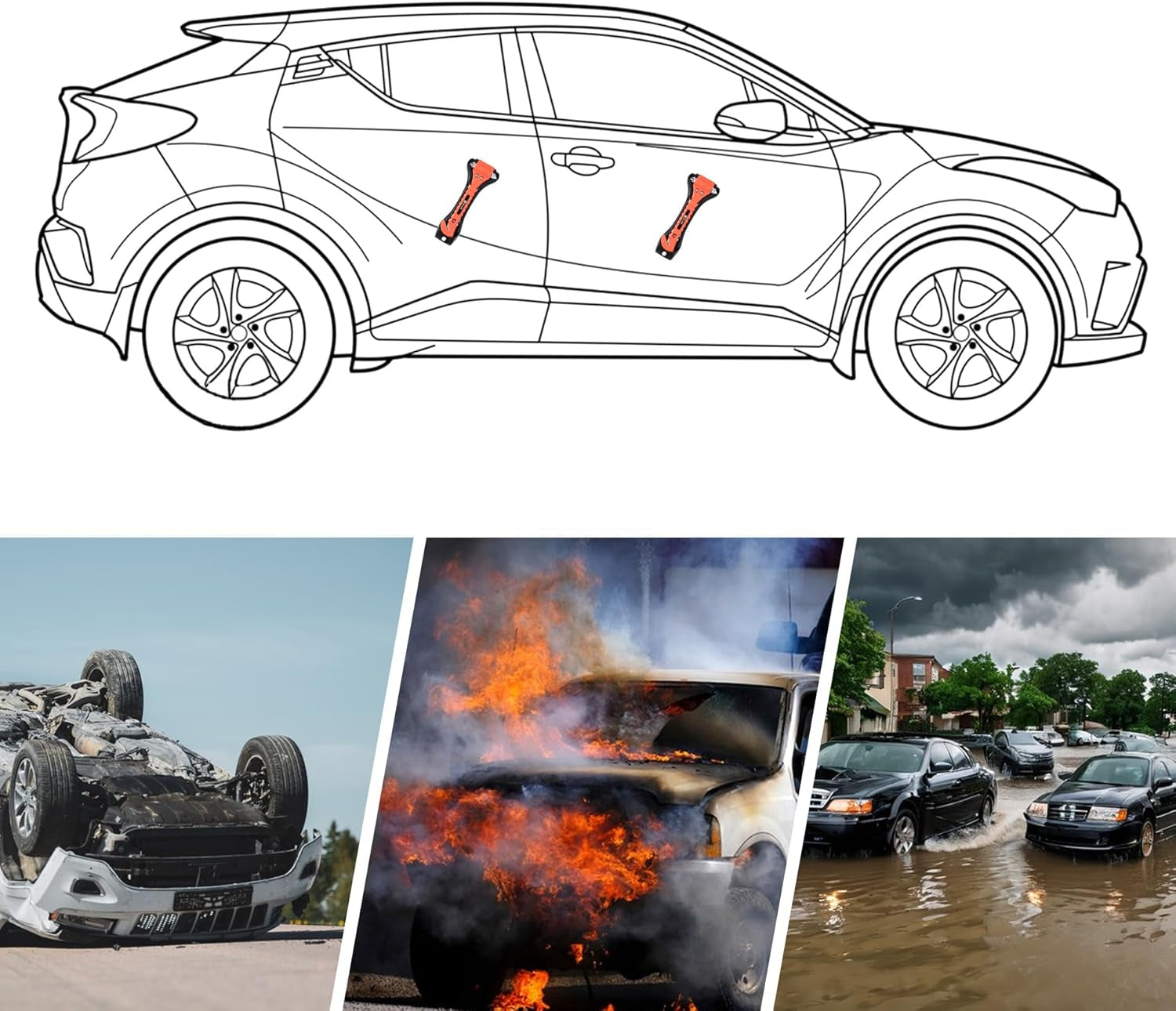 Car Safety Hammer Set of 2, Auto Car Escape Tool, Car Window Glass Hammer Breaker and Seat Belt Cutter Escape 2-In-1 Tool, for Family Rescue and Auto Traffic Accident Emergency Escape