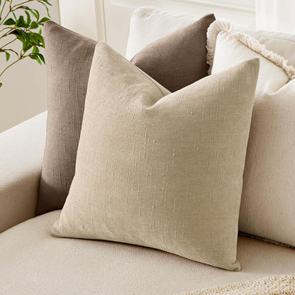 Pack of 2 Decorative Throw Pillow Covers Soft Chenille Throw Pillows Solid Textured Cushion Covers for Couch Sofa Bedroom Living Room 18X18 Inch, Beige