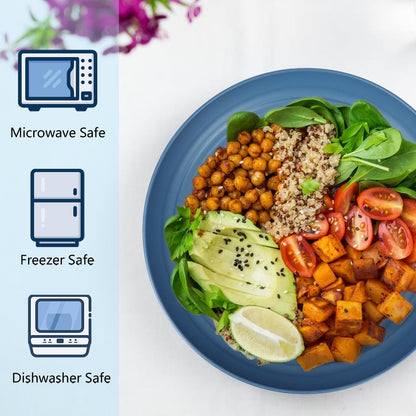 Eco-Friendly Wheat Straw Deep Dinner Set of 12 - Unbreakable Microwave and Dishwasher Safe Plates for Kids (Blue, 10 Inch)