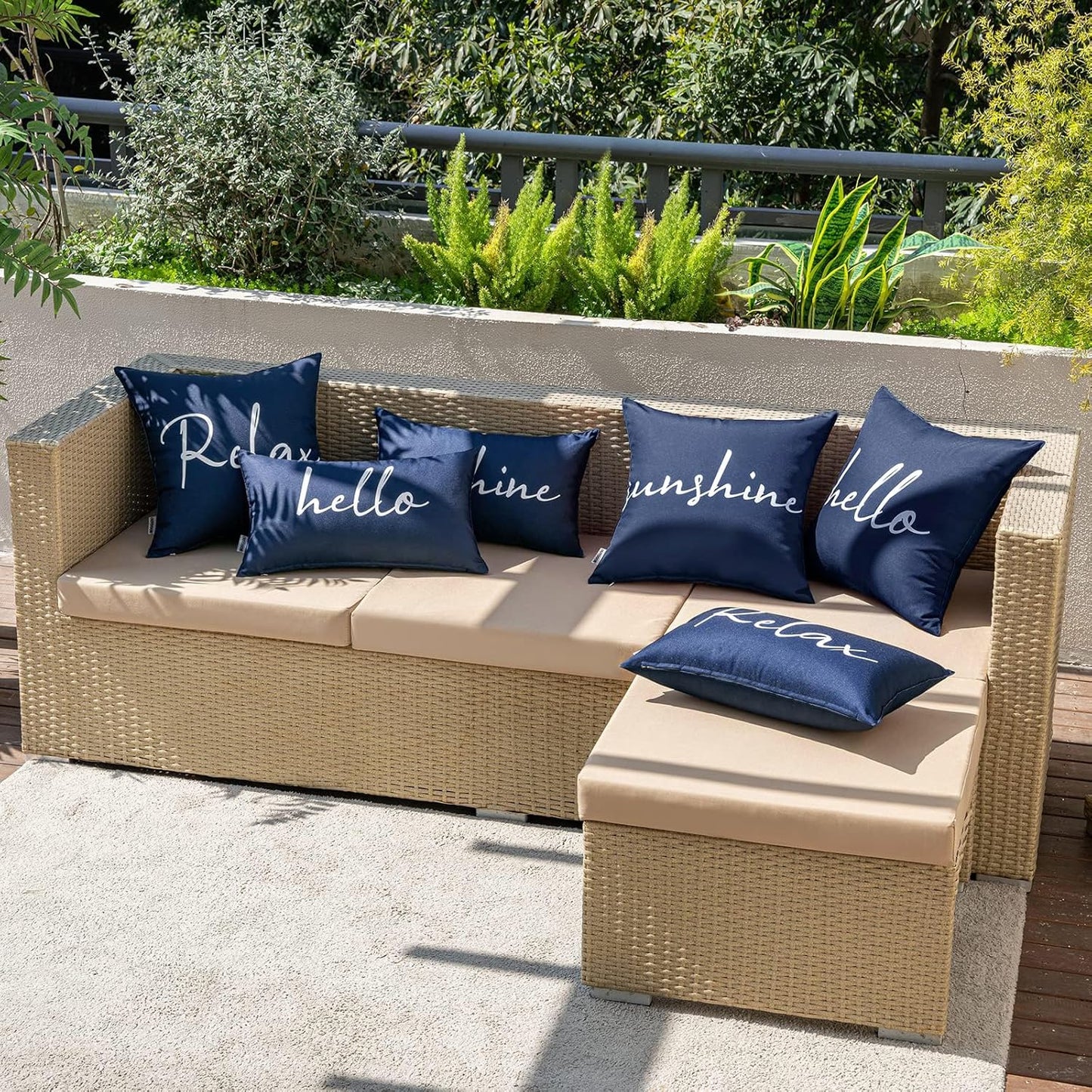 Outdoor Waterproof Throw Pillow Covers Set of 2 Hello Sunshine Decorative Outdoor Square Pillowcases for Chair Patio Garden Couch Tent Balcony Sofa Navy Blue 20X20 Inch