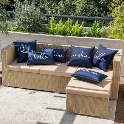 Outdoor Waterproof Throw Pillow Covers Set of 2 Hello Sunshine Decorative Outdoor Square Pillowcases for Chair Patio Garden Couch Tent Balcony Sofa Navy Blue 20X20 Inch