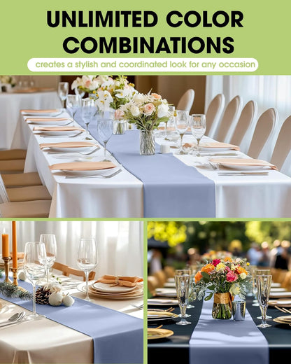 Dusty Blue Plastic Table Runners - 12 Pack, 14'' X 108'', Water Resistant & Disposable Centerpiece Decorations for Table Cloth, Wedding, Birthday, Holiday, Baby Shower, Party, Home Decor