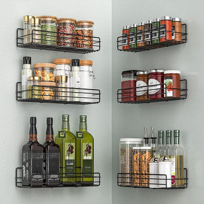 Spice Rack Organizer Wall Mount (6Pack), Hanging Black Spice Pantry Organization Storage Shelf, Farmhouse Seasoning Organizer, Flexible Wall Shelves, Kitchen Essentials Home Decor