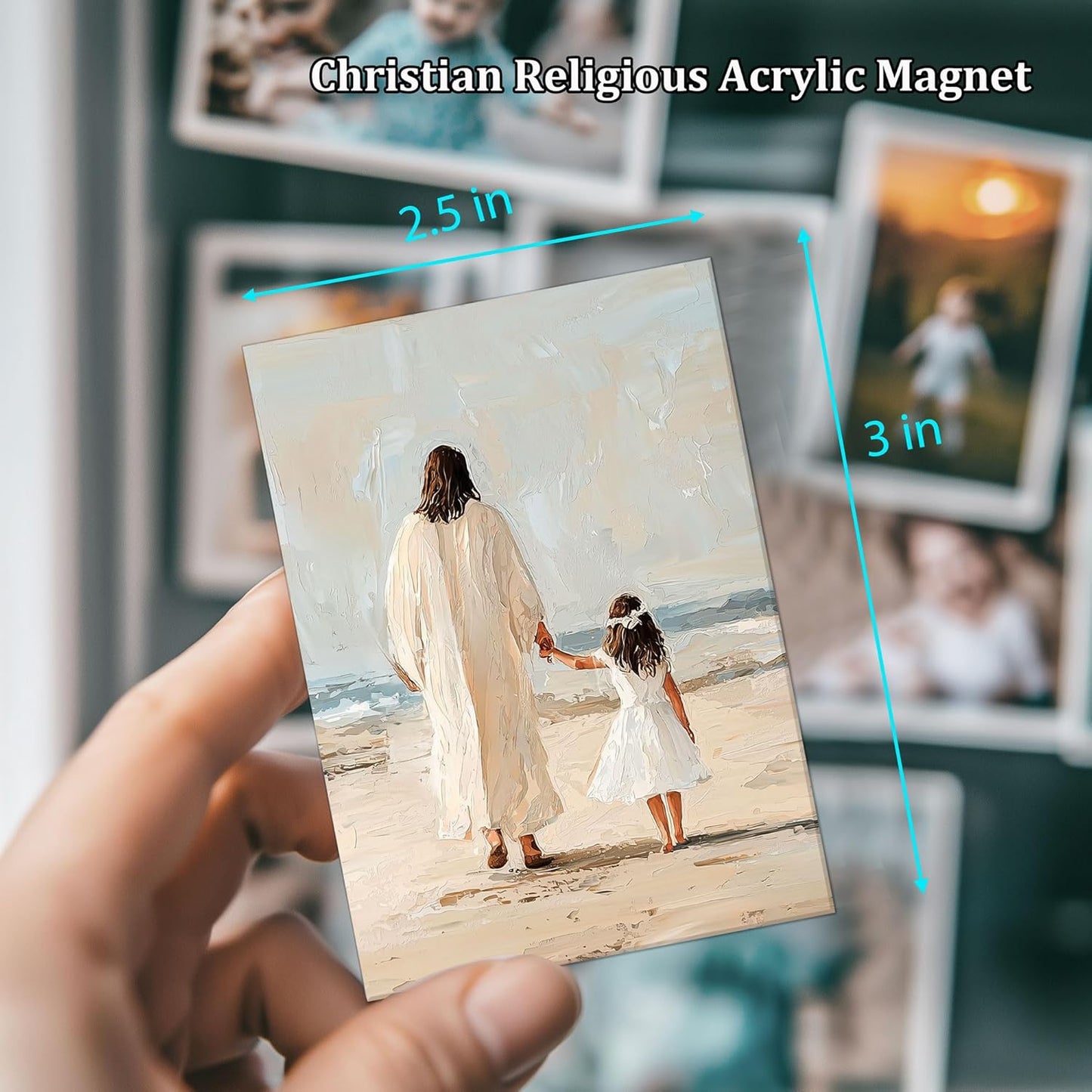 Jesus Walk with a Child Christmas Magnets, Christian Nursery Gift, Lds Christmas Baptism Gift, Bible Christmas Magnets, Child of God, Christian Religious Acrylic Magnets 3 X 2.5 In