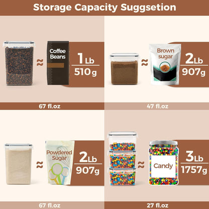 Food Storage Containers with Lids Set of 3 (2L/2.1Qt) (1.4L/1.5Qt) (0.8L/0.8Qt), Airtight Food Storage Container, Plastic Canister Sets for Kitchen, Pantry Organizer for Sugar, Cereal and Snack