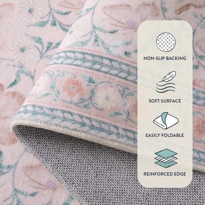 8X10 Butterfly Pink Area Rug for Living Room, Soft Boho Kids Rugs for Bedroom Classroom Rubber Backed, Thin Stain Resistant Floral Large Carpet Non Shedding for Playroom