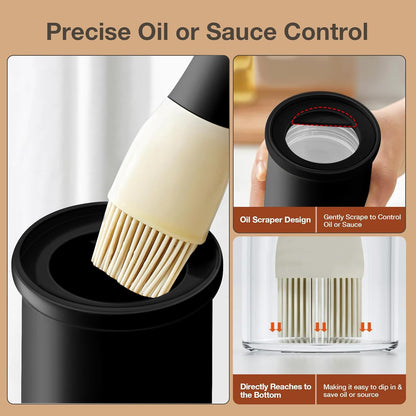 300ml Glass Oil Dispenser with Silicone Basting Brush - Versatile Kitchen Tool for Oils, Vinegars, and Sauces - Black