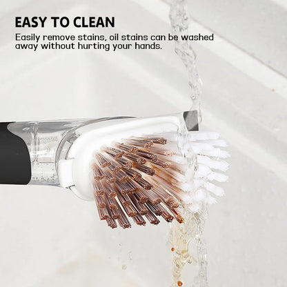 Dish Brush, Dish Cleaning Brush with Stainless Steel Handle and Replace Head Kitchen Dish Scrub Brush with Soap Dispenser for Pot Sink Pan Cleaning, Black