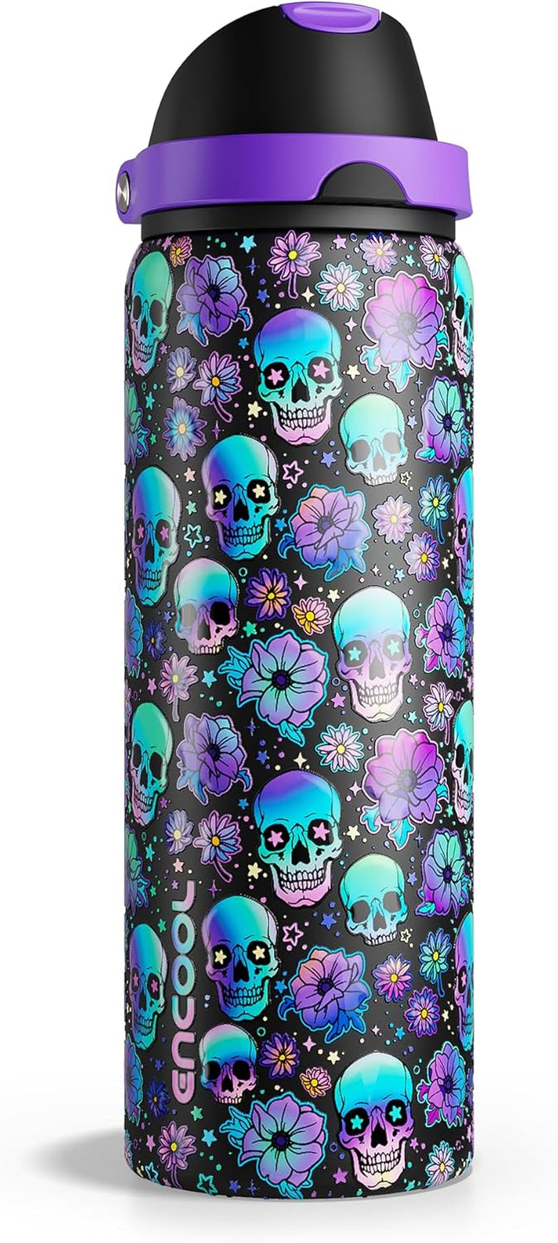 Halloween Insulated Water Bottle with Straw - Stainless Steel Water Bottle with Push Button Lid, Leak-Proof Bpa-Free, Keeps Cold for 24 Hours for Halloween Gifts, Party (32 Oz, Floral Afterlife)