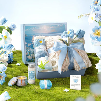 Birthday Gifts for Women Self Care Set Get Well Soon Gift Baskets, Relaxing Bluebell Spa Gift Basket Care Package for Women, Unique Xmas Gifts for Mom Her Girlfriend Sister Friend Wife Grandma