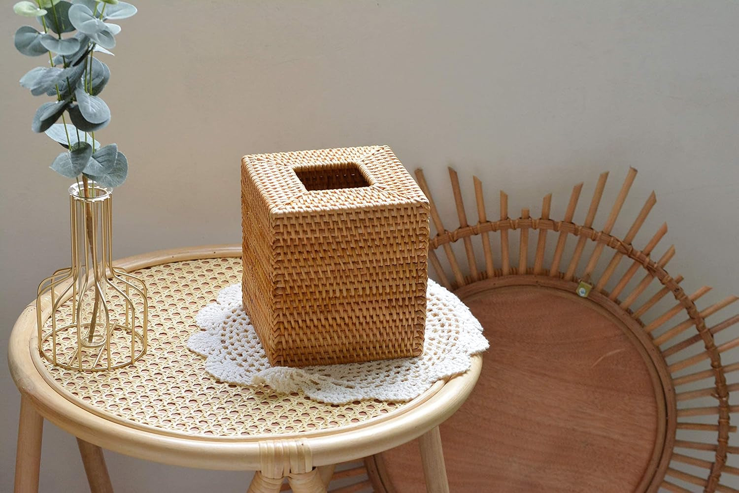Rattan Tissue Box Cover Natural Woven Facial Napkin Holder Square (Natural, 5.5X5.5X5.9 Inch)