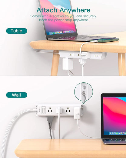 Flat Plug Power Strip, Ultra Thin Flat Extension Cord -  12 Widely AC 3 Sides Multiple Outlets, 5Ft, 1050J Surge Protector, Wall Mount, Desk Charging Station for Home Office Dorm Room Essentials