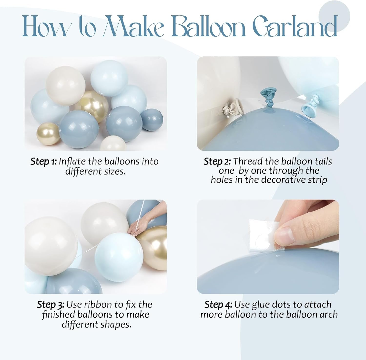 141Pcs Dusty Blue Balloons, Dusty Blue Balloon Arch Kit with Gold White Sand Pastel Blue Confetti Balloons for Gender Reveal Birthday Baby Shower Decorations