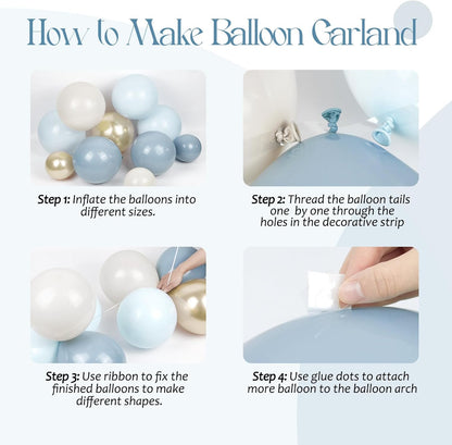 141Pcs Dusty Blue Balloons, Dusty Blue Balloon Arch Kit with Gold White Sand Pastel Blue Confetti Balloons for Gender Reveal Birthday Baby Shower Decorations