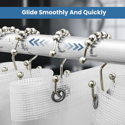 Double Glide Roller Set of 12 Shower Curtain Hooks, Double Sided Rings, Rust Proof Shower Curtain Rings, Nickel