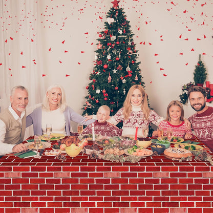 3 Pack 108X54 Inch Red Brick Tablecloth,Brick Wall Backdrop Wallpaper Disposable Plastic Rectangular Table Covers Background for School Home Birthday Holiday Halloween Christmas Party Decorations