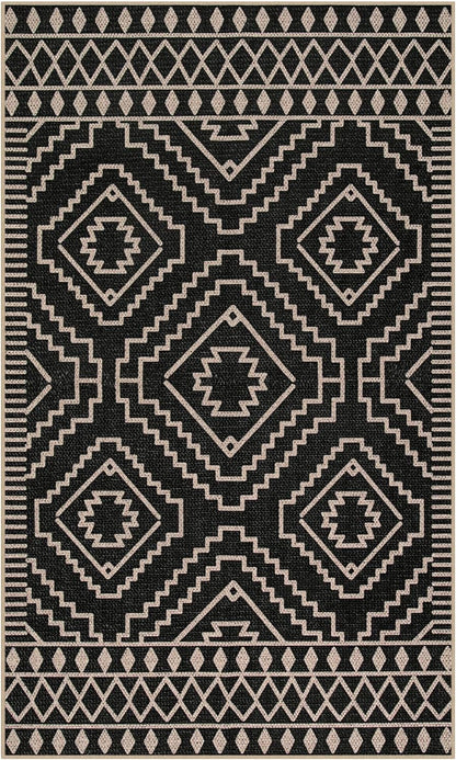 Moroccan Easy Jute Carpet, 3X5 Indoor Outdoor Entryway Patio Rug 3X5 Farmhouse Black Washable Living Room Rug, Non Slip Indoor Outdoor Carpet for Patio Courtyard Deck
