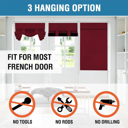 100% Blackout French Door Curtain Privacy Light Blocking Curtain for Sliding Glass Door Thermal Insulated Tie up Shade, 26X40 Inches, 1 Panel, Burgundy