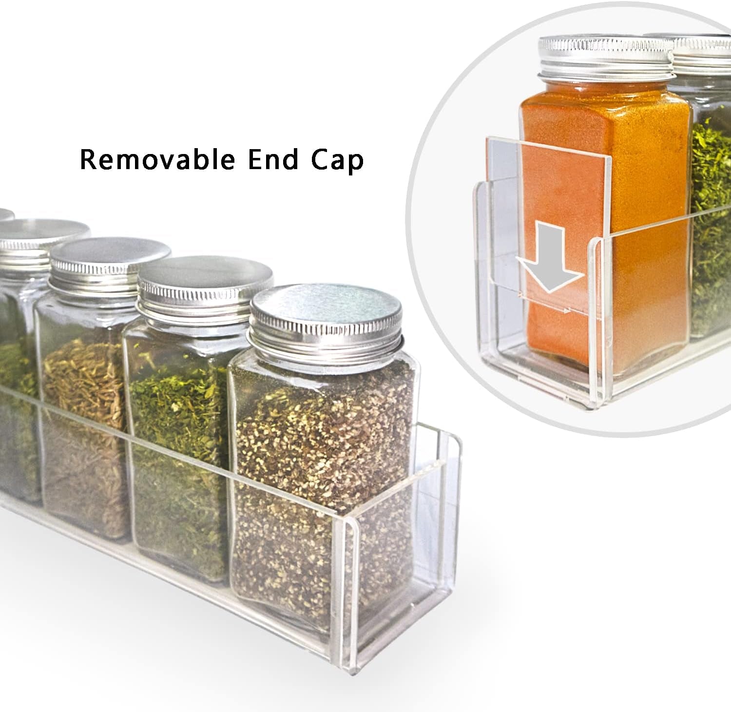 Adhesive Acrylic Spice Rack with Nano Double Sided Tape Wall Mount Organizer Clear Wall Spice Rack with Shelf Ends for Kitchen Cabinet Door - 2 Pack 12‘’ Shelves