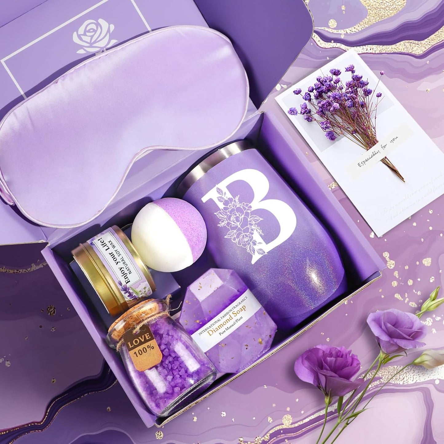 Birthday Gifts for Women, Self Care Gifts for Women, Spa Gifts Basket for Women, 20Oz Initial Tumbler W/Straw Lid, Personalized Monogrammed Gifts for Women Mom Her Best Friends Sister Wife, B