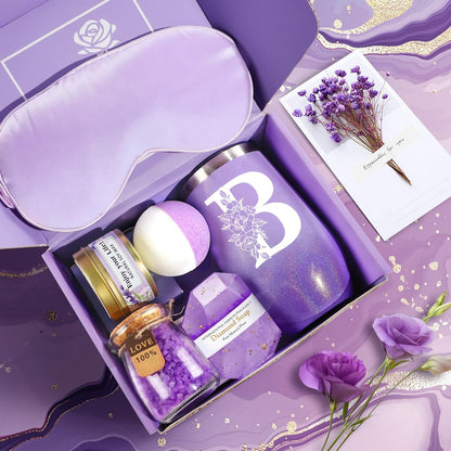 Birthday Gifts for Women, Self Care Gifts for Women, Spa Gifts Basket for Women, 20Oz Initial Tumbler W/Straw Lid, Personalized Monogrammed Gifts for Women Mom Her Best Friends Sister Wife, B