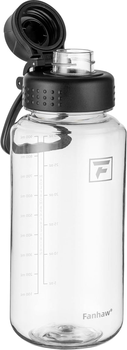32 Oz Clear Water Bottle with Fast-Flow Spout Lid, Bpa-Free Tritan, Wide Mouth, Leakproof, Reusable Bottle for Gym, School, Office, Travel (Clear&Black)