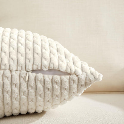 2 Packs Cream Decorative Throw Pillow Covers 12X20 Inch for Couch Bed Sofa, Modern Farmhouse Boho Home Decor, Soft Cute Plush Corduroy Cushion Case 30X50 CM