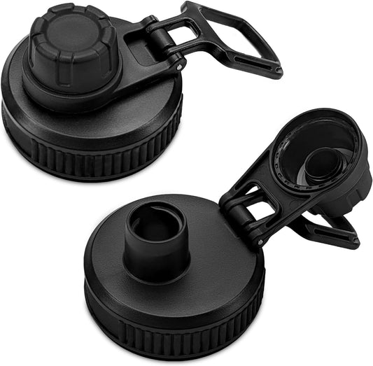 Spout Lid for Hydro Flask Wide Mouth Sport Water Bottles,2 Pack Replacement Lids for Most 12,14,16,18,20,22,32,40,64Oz Wide Mouth Water Bottles with Handle Easy to Carry (Black2)