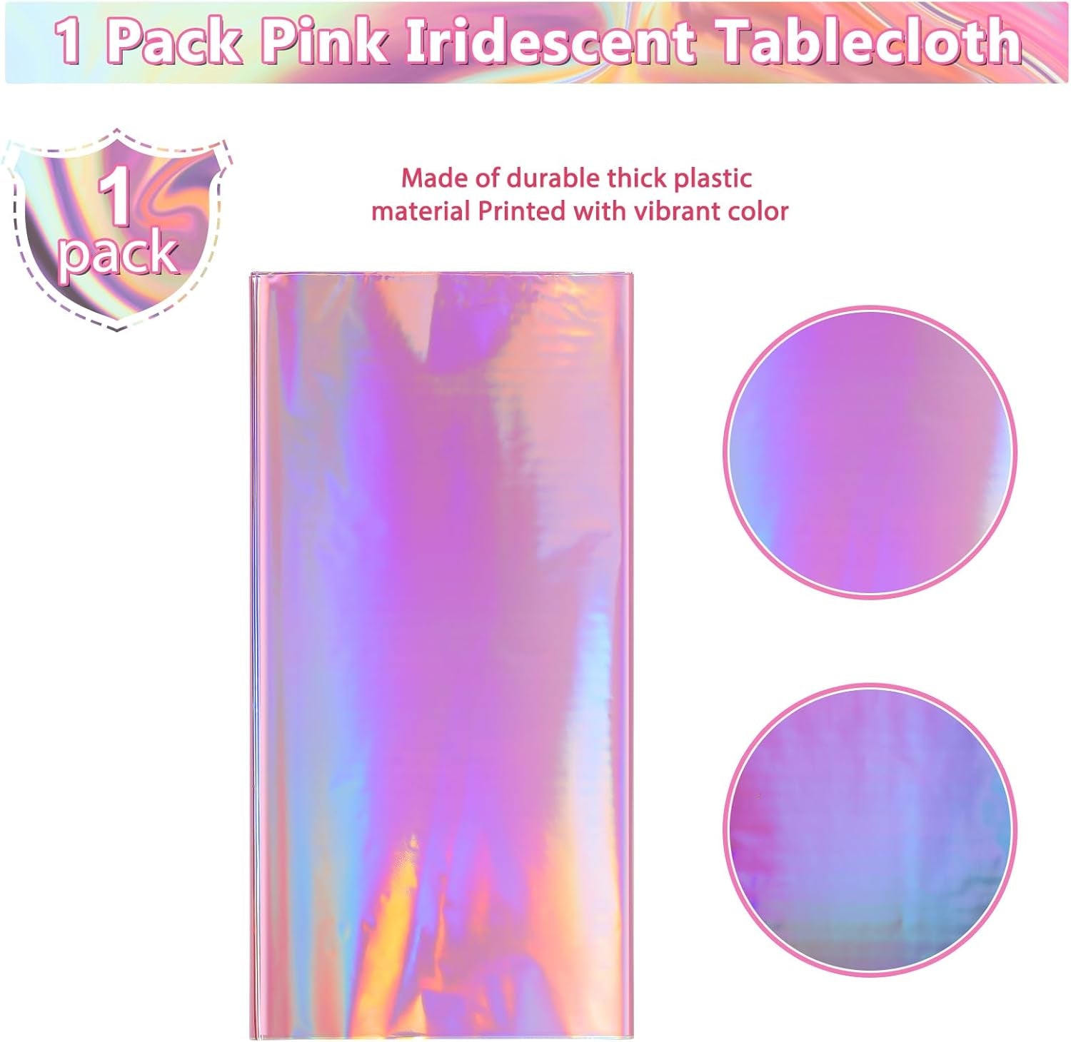 1 Pack Iridescent Pink Plastic Tablecloths,  Shiny Disposable Laser Rectangle Table Covers, Holographic Foil Tablecloth Iridescent Party Decorations for Birthday Wedding Christmas, 54X108Inch