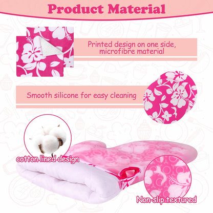 6PCS Pink Oven Mitts and Pot Holders Towels Set,Heat Resistant with Non-Slip Silicone Surface Baking Gloves,Applies to Grilling and Cooking Cute Kitchen Accessories and House Decor