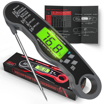 ® Instant Read Meat Thermometer Digital - Waterproof Food Thermometer with Backlight for Cooking, Grill, Candy, Kitchen & Stocking Stuffers for Men - Grey