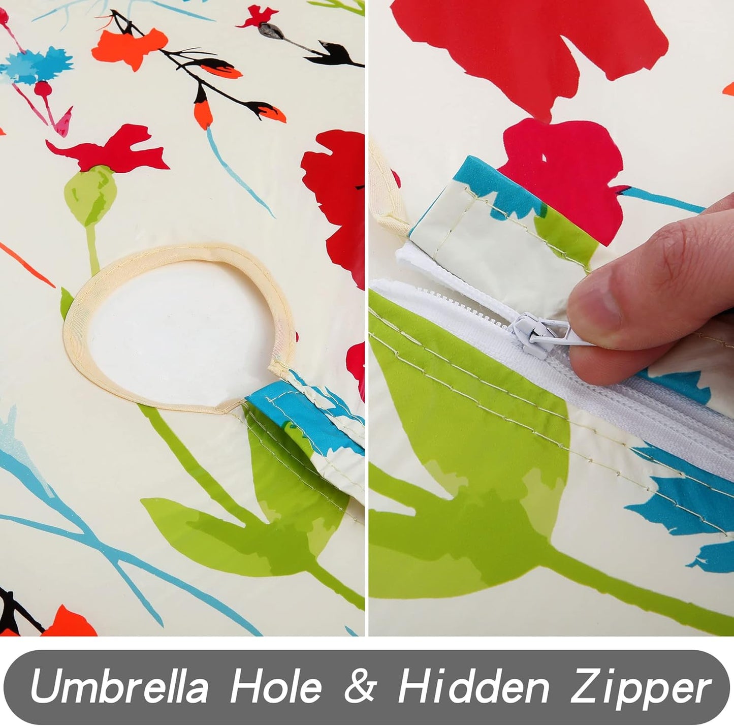 round Tablecloth, Fitted Table Cover with Umbrella Hole, 100% Waterproof, Elastic Edge, Flannel Backing, Plastic Table Cloth Fit 45"-56" round Tables for Patio, Picnic, Outdoor, Flowers