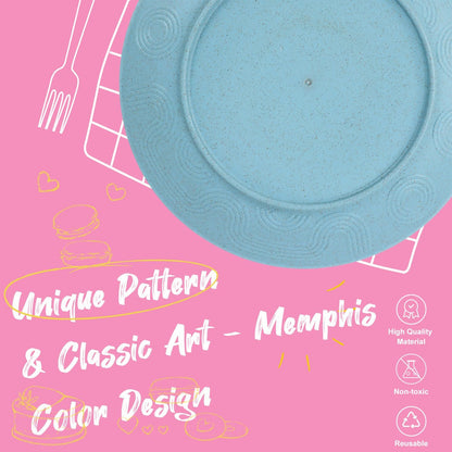 Wheat Straw Dinner Plates Set of 8 - 9 Inch Microwave Safe Picnic and Dessert Plates, Memphis Series