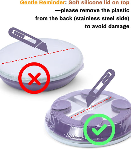 Stainless Steel Toddler Suction Plate with Lid, Deepened 9" Divided Plates with Removable Silicone Sleeves for Kids, Non Toxic Unbreakable Snack Dishes Set of 4, Sage Blue Beige Lilac