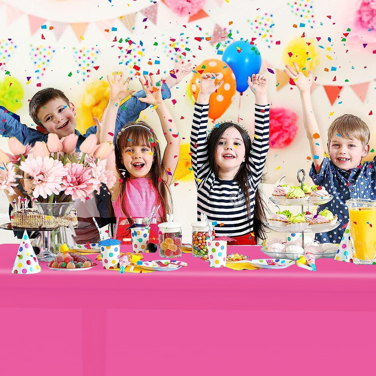 Magenta 3 Pack Premium Disposable Plastic Tablecloth for Parties 54 Inch X 108 Inch Rectangle Table Cover 6 to 9 Foot Tables for Birthdays Thanksgiving Weddings Christmas Anniversary Buffet Table