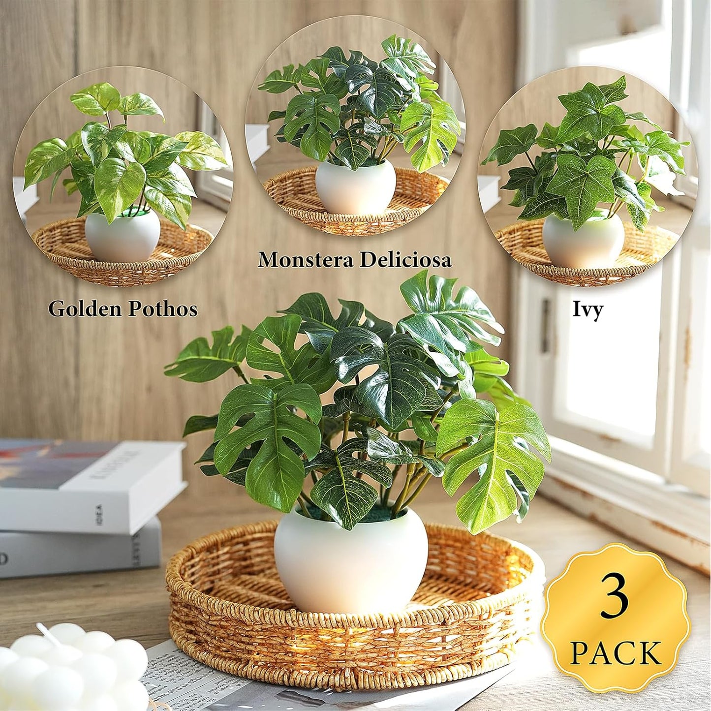 3 PCS Small Fake Plants, Artificial Potted Plants Indoor for Living Room Bedroom Kitchen Bathroom Shelf Windowsill Office Desk Plant Home Decor