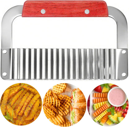 Extra-Large Crinkle Cutter Wave Potato Slicer – Stainless Steel French Fry Cutter for Restaurants, Waffle Slicing Tool, Crinkle Chopping for Potatoes, Kitchen Veggie Cucumber Slicer with Handle
