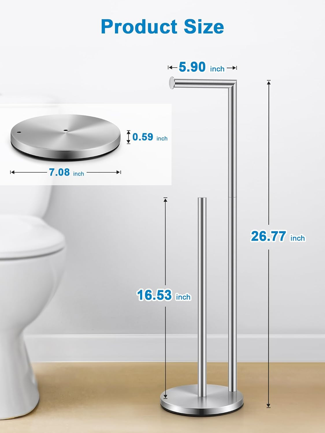 Toilet Paper Holder Stand, Bathroom Toilet Paper Holder Free Standing, 5-Roll Toilet Paper Stand with Suction Cups, Non-Slip Toilet Paper Roll Holder, Stainless Steel, Weighted Base, Silver