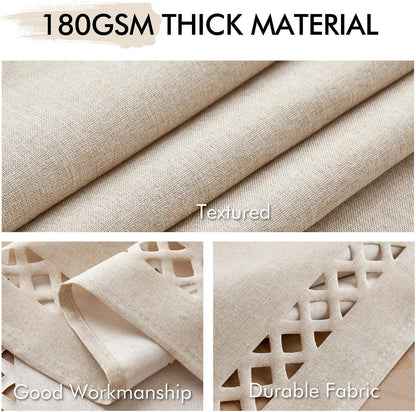 Natural Thick Polyester Rectangle Tablecloth with Decorative Cutouts Waterproof Stain Resistant Table Cloth Farmhouse Table Cover for Thanksgiving Dining Party Camping, 52 X 70 Inch
