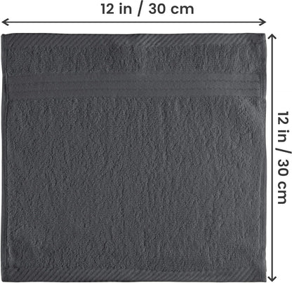 12 Pack Premium Wash Cloths Set, 12 by 12 Inches, 100% Cotton Ring Spun, Highly Absorbent and Soft Feel Washcloths for Bathroom, Spa, Gym, and Face, Grey