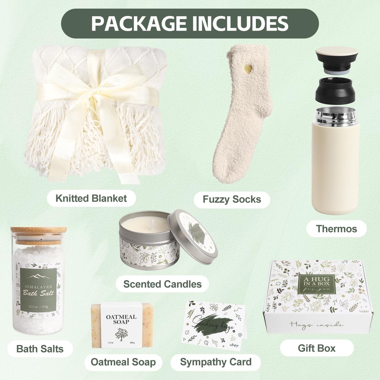 Self Care Gifts for Women, Get Well Gifts for Women, Sympathy Gift Baskets, Get Well Soon Care Package, Encouragement Inspirational Gift Baskets, Sending Hug (Ivory)