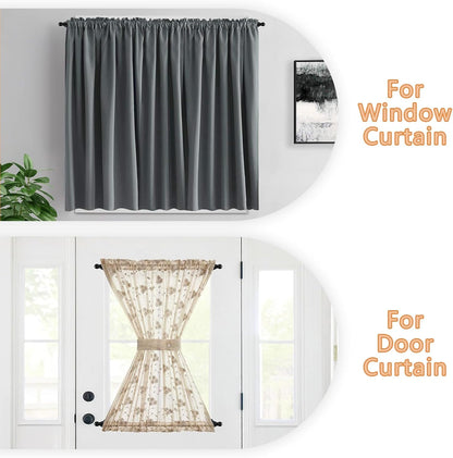 2 Pack Small Curtain Rod 18-30 Inch, 1/2" Diameter, Cafe Door Curtain Window Rod, Adjustable Drapery Rods with Brackets (Black)